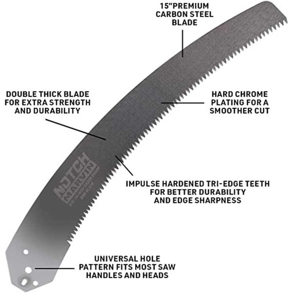 Notch 12’ Pole Saw Set with 15” Blade and Pruner Head Blade Infographic