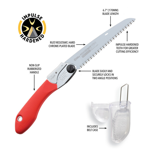 Silky POCKETBOY 170mm Large Teeth Folding Saw Red Detailed
