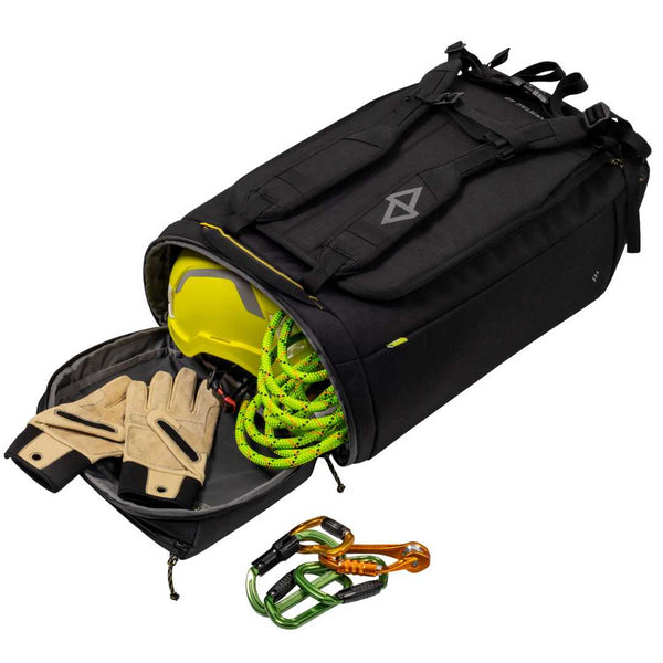 Sterling Vertac 60L Bag with top pocket open full of gear laying down