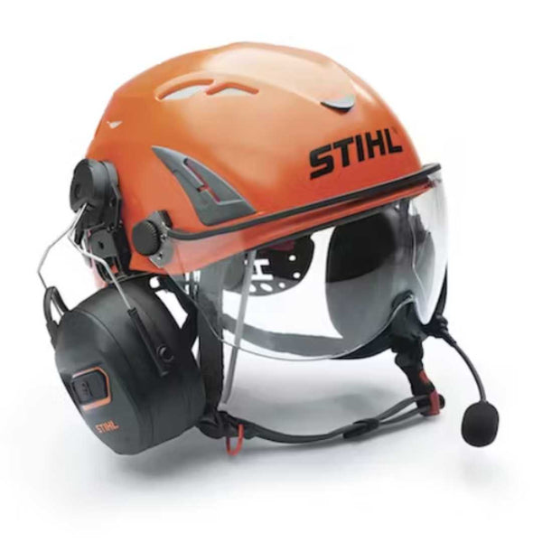 Stihl Advance ProCOM Helmet Mounted Communications System mounted to Helmet