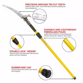 Jameson Double Lock™ Telescoping Pole with Permanent Mount Pole Saw and a Tri-Cut Saw Blade, 6-12 ft.
