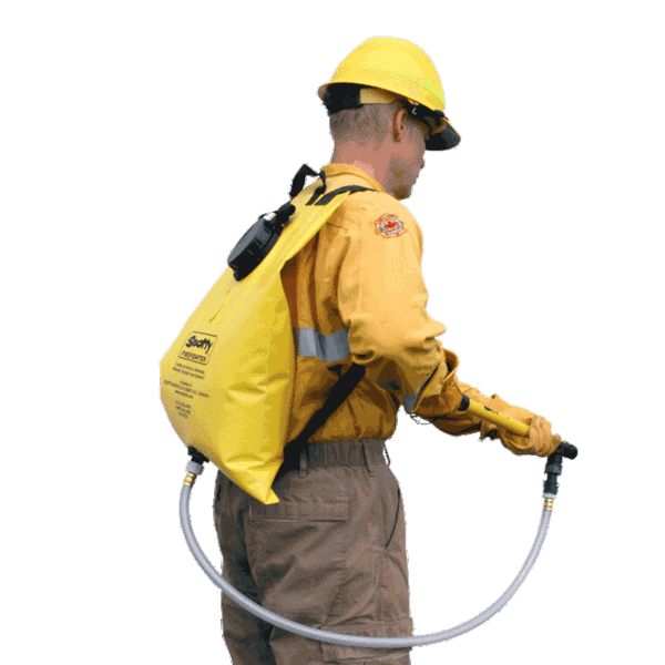 A Worker In Yellow Uniform Using The Backpack Pump