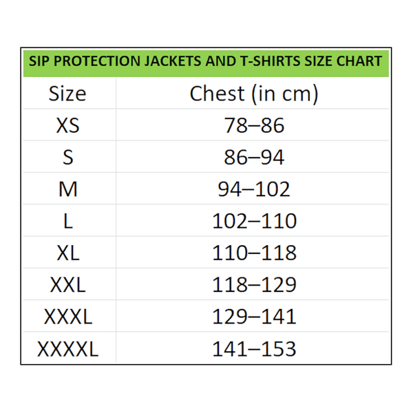 Limited Edition SIP Protection Rhino Hoodie Sizing Chart